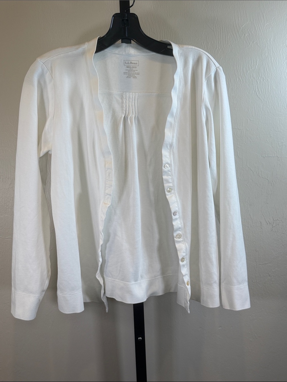 L.L. Bean White Lightweight Button Cardigan Sz Med